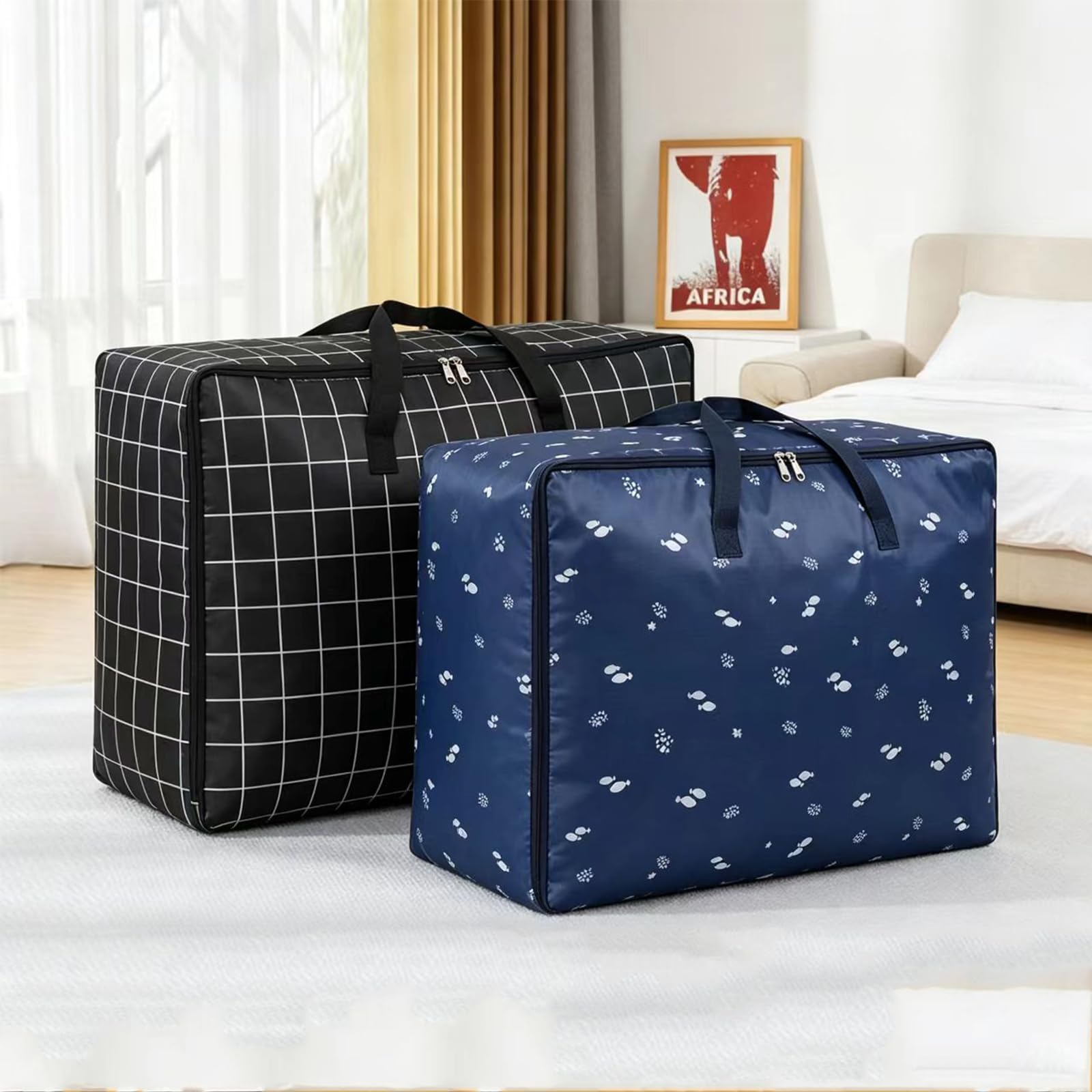 X-YSUNEAS Extra Large Moving Storage Bags 105L, 2Pcs 70ร50ร30cm Heavy Duty Oxford Cloth Duvet Storage Organizer, Waterproof Foldable Luggage Sacks for Moving House Seasonal Clothes Bedding Dorm