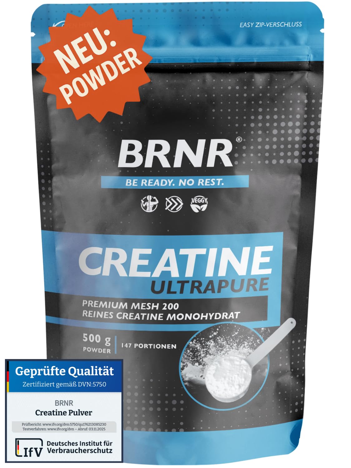 BRNR Creatin Monohydrat Pulver, ultrapures Powder, geprüft und rein, Kreatin Monohydrat, 500g