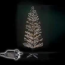 4Ft/1.2m Pre-Lit Brown Snowy Twig Christmas Tree – 128 Wam White Micro LEDs – Mains Operated - Snow Flocked Birch Tree Xmas Home Light Decoration