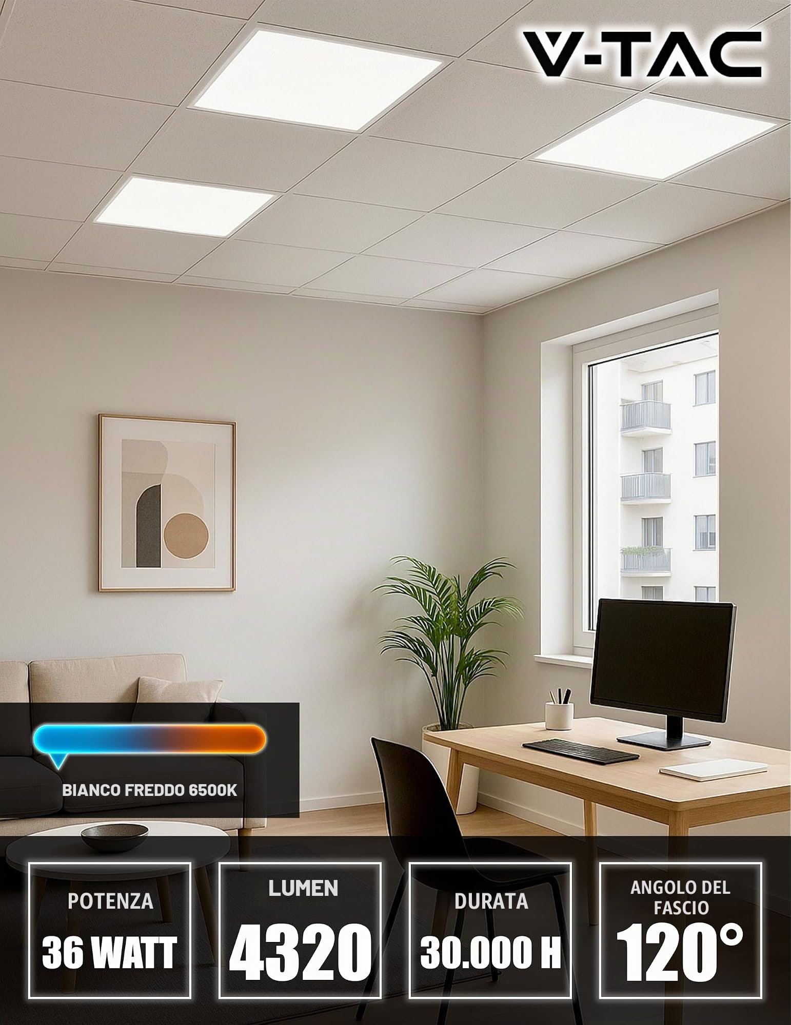 V-TAC 2x Pannelli LED da Incasso 36W con Chip Samsung - 60 x 60 cm - Lampada Quadrata - 4320 Lumen - IP20 - per Soffitto, Ufficio, Casa, Negozio - Plafoniera - Luce 6500K Bianca Fredda