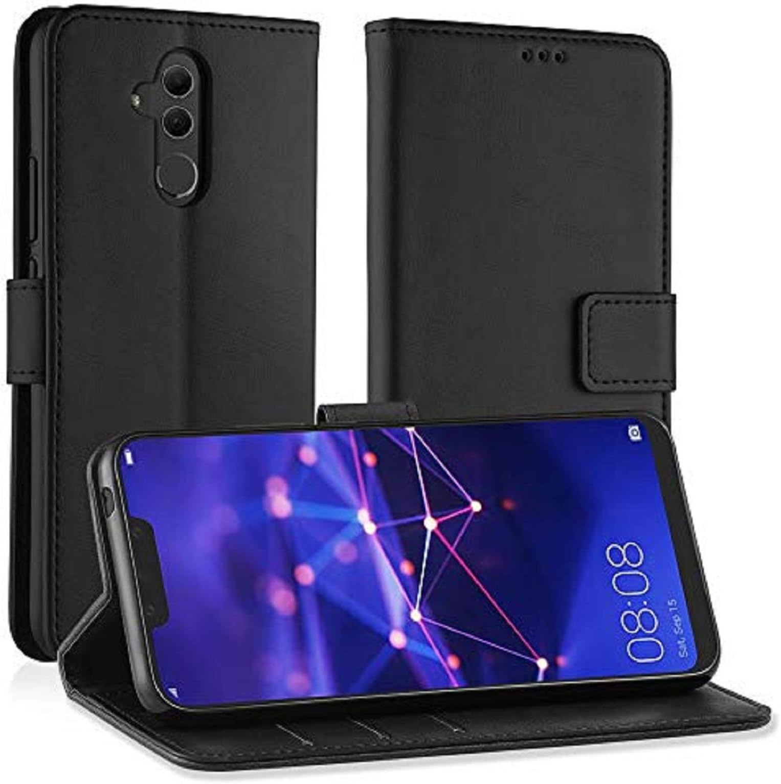 Simpeak Case Compatible with Huawei Mate 20 Lite, Leather Flip Wallet Case Cover Replacement for Huawei Mate 20 Lite, Black