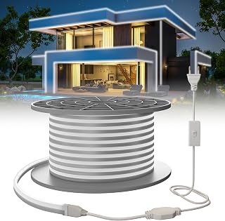 Neon LED Streifen 15m, 230V Wasserdicht Led Strip Weiß 6000K Leds Lichterkette Außen 120 LED/M LEDs Flexibler DIY Lichtband Aussenbereich mit Netzteil für Haus, Party, Küche