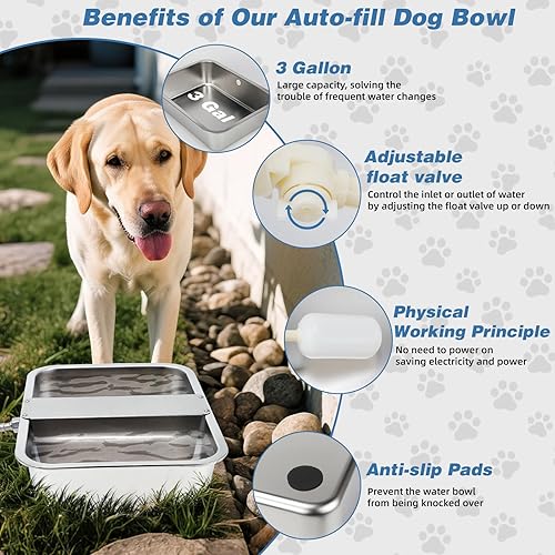 Miniatura 2 de YUEPET Dispensador automático de agua para perros de 3 galones, dispensador de agua automático para perros grandes, de acero inoxidable, con válvula