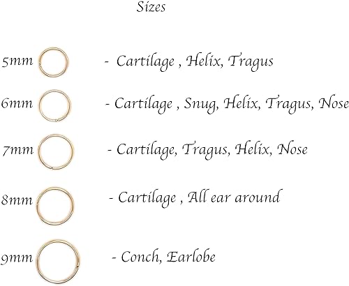 Miniatura 7 de Gold Silver Hoop Earrings Cartilage Nose Septum Ear Helix Tragus Piercing Jewelry for Women Hypoallergenic Thin Tiny Hoops (6mm 22 Gauge  1 Pair,