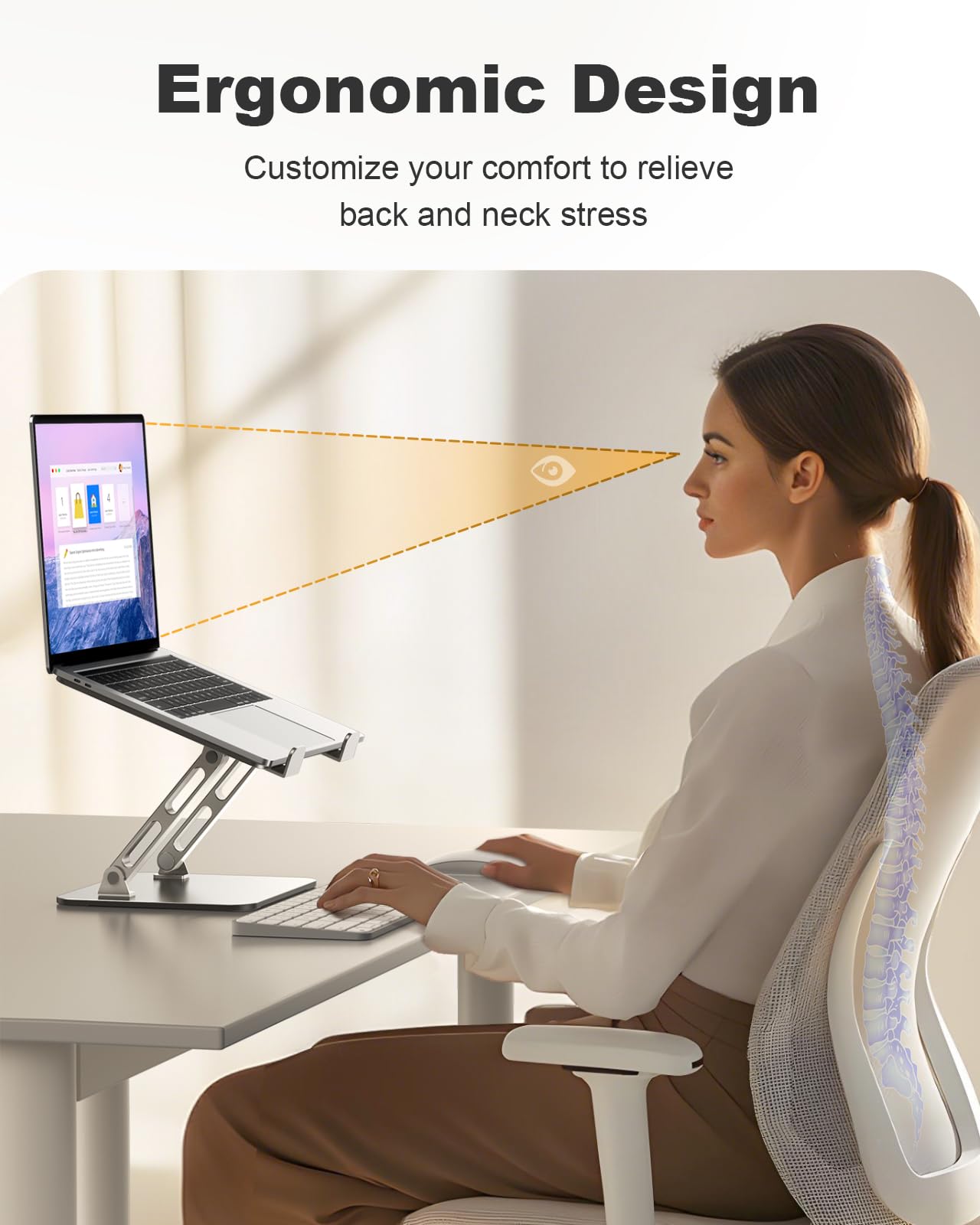 RIWUCT Soporte ergonómico para computadora portátil, soporte de doble barra y soporte elevador de altura ajustable para laptop, soporte ventilado y portátil, compatible con MacBook Air Pro/Dell/HP (10