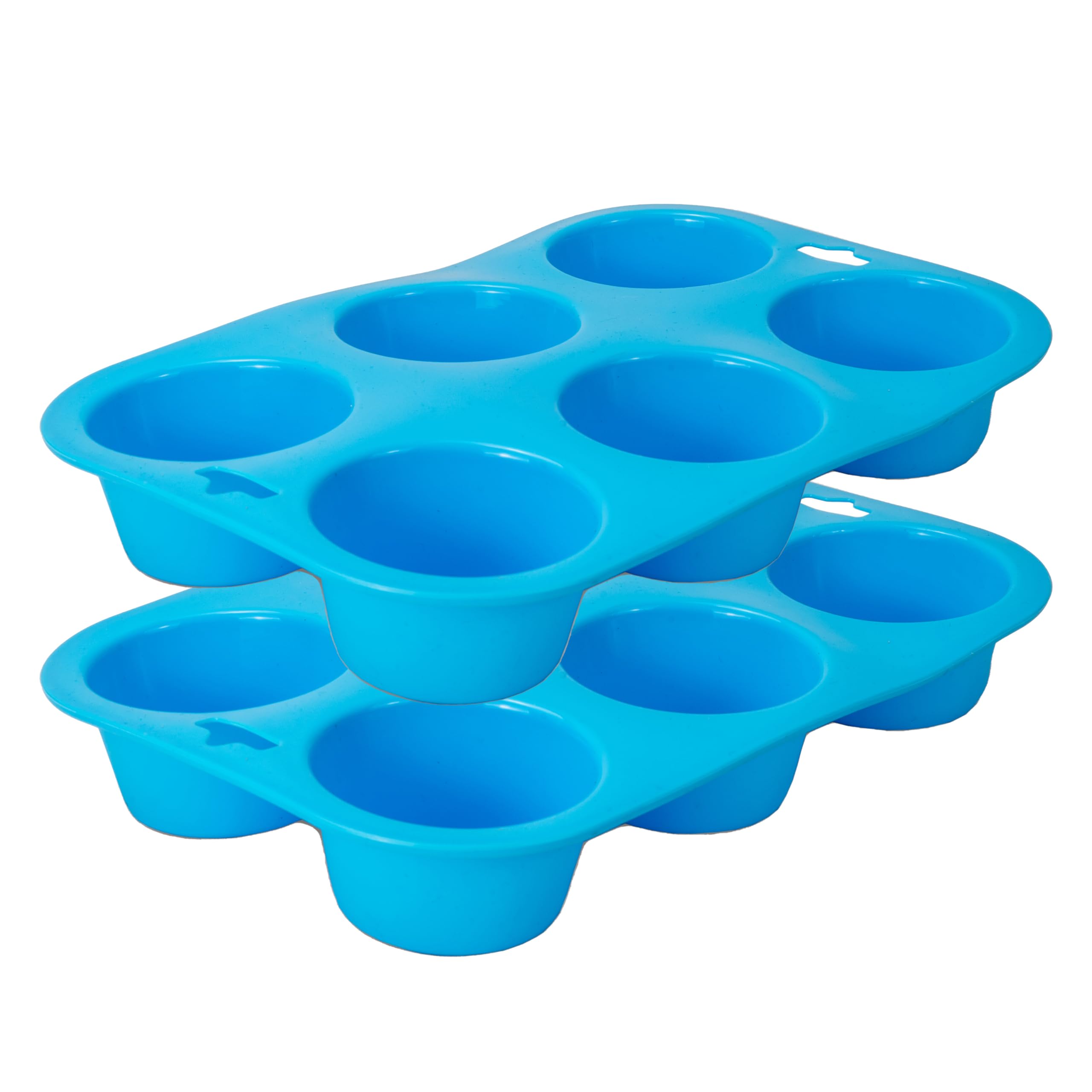 ZANGCO Non-Stick Silicone Muffin Tray – 6-Cup BPA-Free, Heat-Resistant Baking Pan for Cupcakes, Muffins, and More (Blue 2 - Pack)