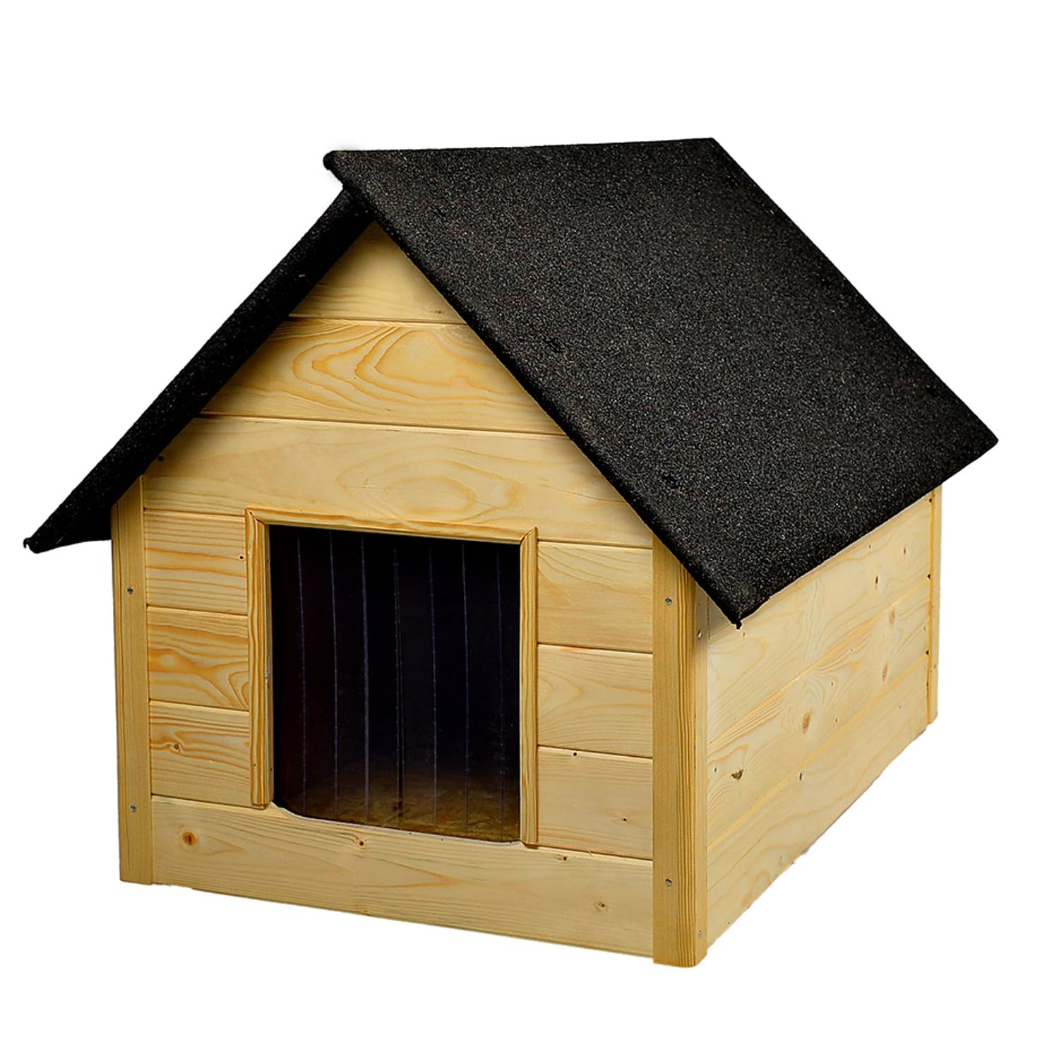 XL Hundehütte aus Holz mit Isolierung | Zur Selbstmontage und Anstrich | für Hunde bis 20kg | Wetterfest mit Bitumen-Dach, mit Vorhang, imprägnierte Eiche in Weiß