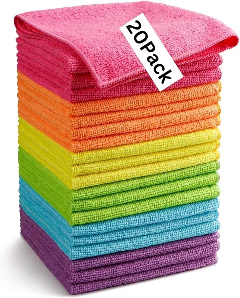 20 Pack Microfiber Cleaning Cloths 30x30 cm Super Absorbent Reusable & Multi-Purpose Kitchen Towels for Home Kitchen Bathroom Laundry Baby Care Pet Care Towels Eco-Friendly Cleaning Towels