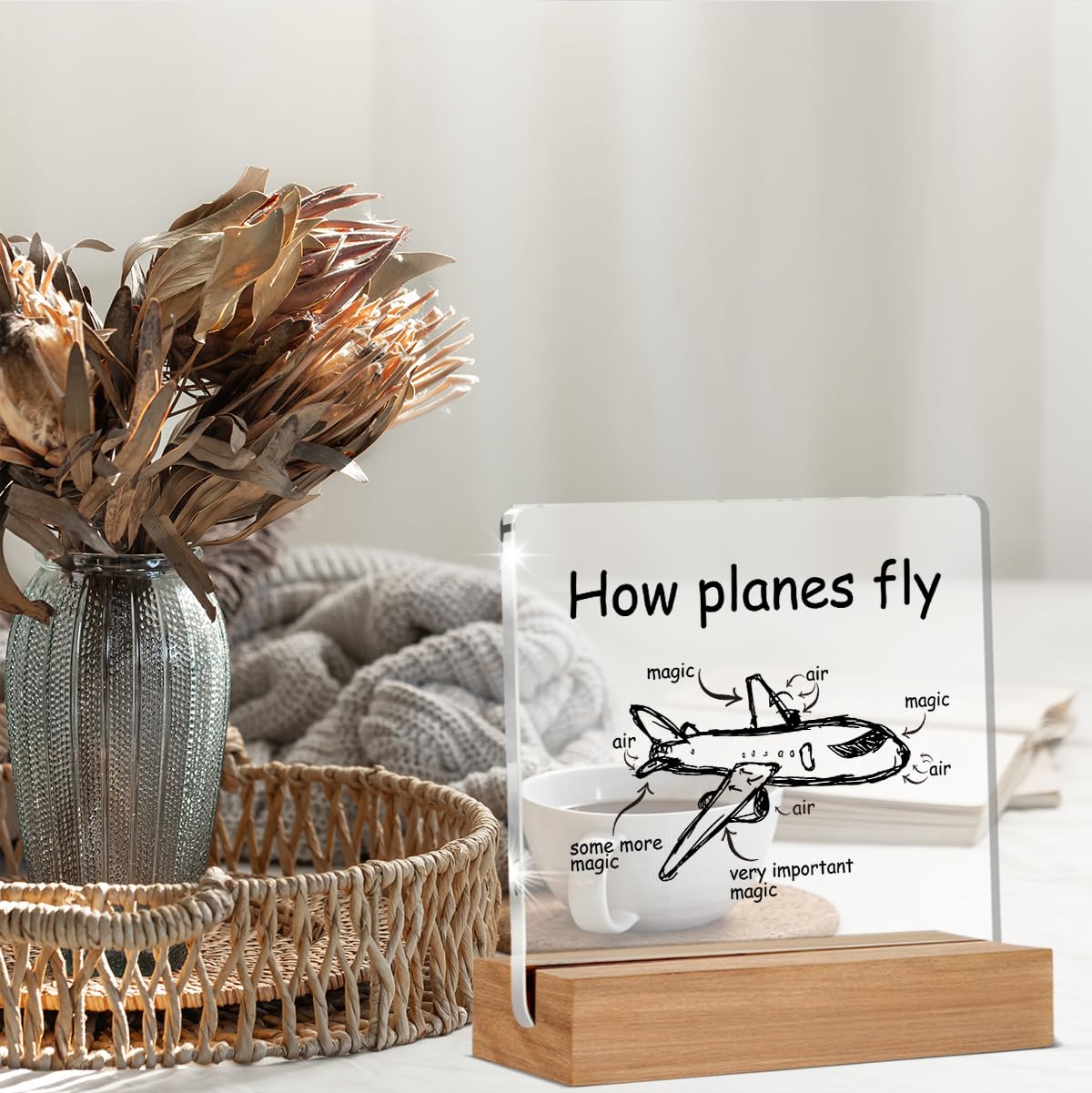 Pilot Gifts for Women Men, Aviation Gifts for Flight Attendants Captains Airplane Mechanic Aerospace Engineers, How Planes Fly Acrylic Plaque Desk Sign Decor 4 × 4 Inches