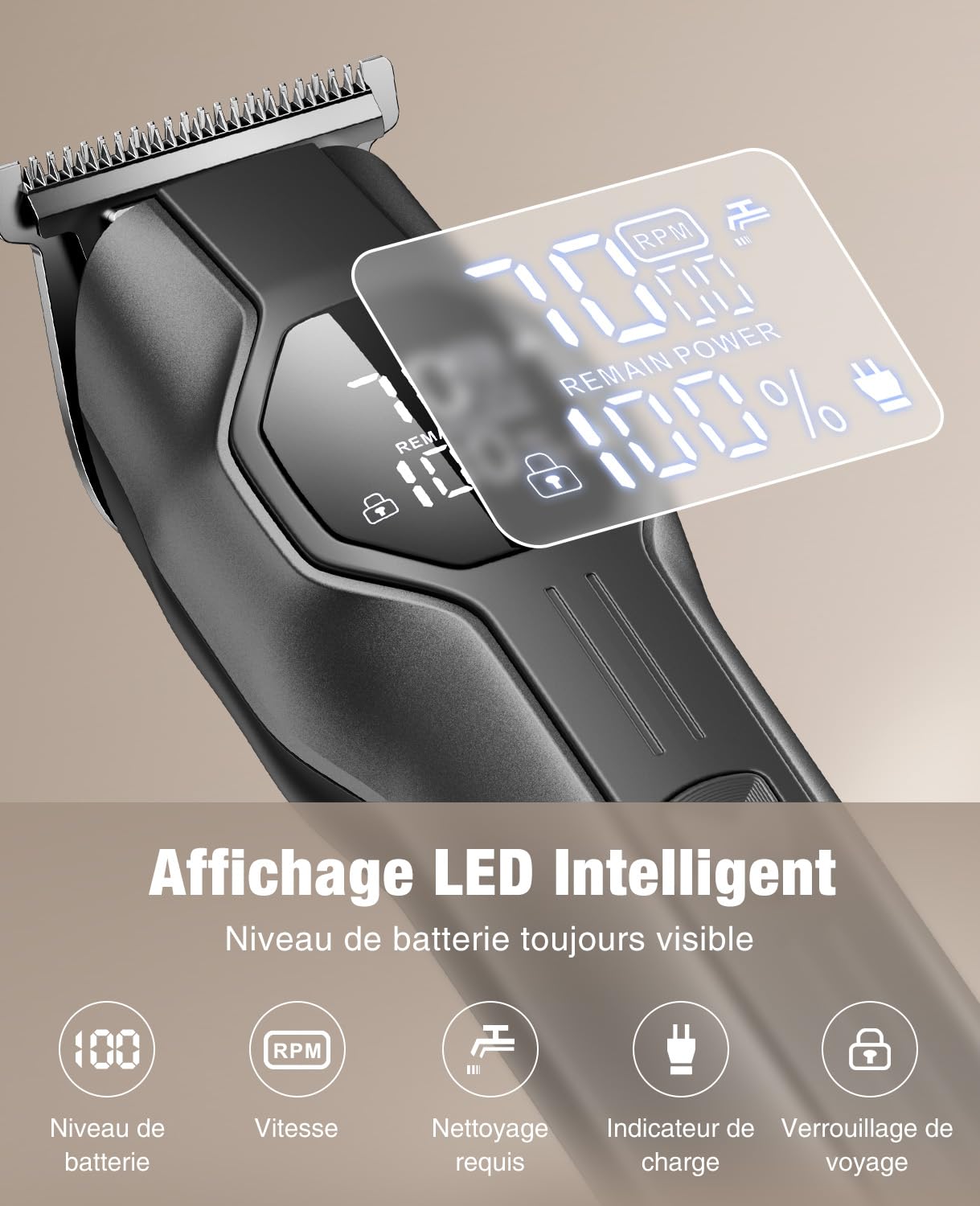 kensen Tondeuse Corps Homme 4-en-1 6000/7000 tr/min Tondeuse Moustache Homme 210 Mins d'Autonomie Tondeuse Barbe、Cheveux、Nez IPX7 Étanche Rasoir Intime USB-C Écran LED Pour De La Tête Aux Pieds