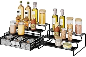 Simple Trending 2 Pack Expandable 3 Tier Spice Rack Organizer and Sliding Drawer