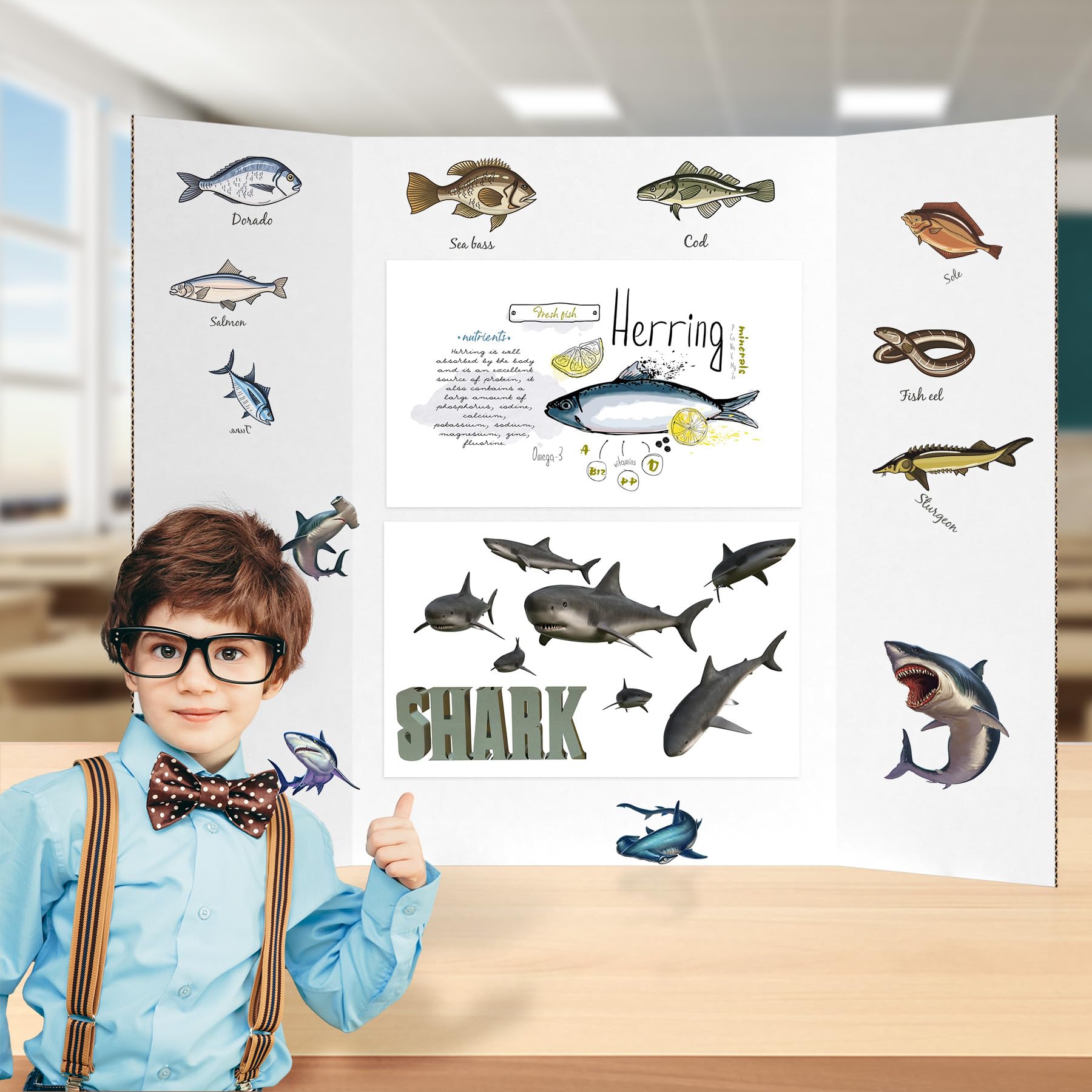 HAUTOCO Dreifach gefaltete Postertafeln, 91,4 x 121,9 cm, 4 Stück, groß, dreifach gefaltet, weiß, gewellter Präsentationskarton für Wissenschaftsmessen, Schulprojekte, Veranstaltungen, Geschäfte