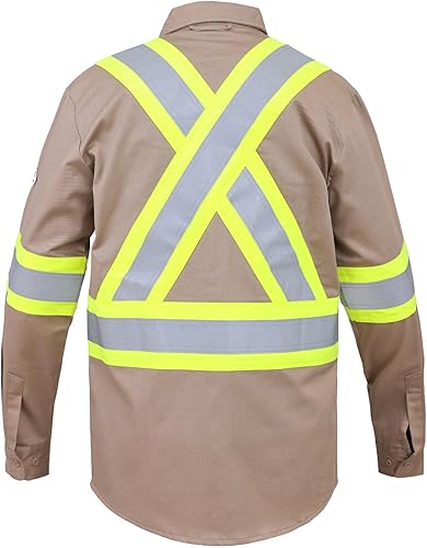 Miniatura 2 de WORK IDEA Camisas FR para hombre, de alta visibilidad, resistentes al fuego, resistentes al fuego, de alta visibilidad, 7 onzas