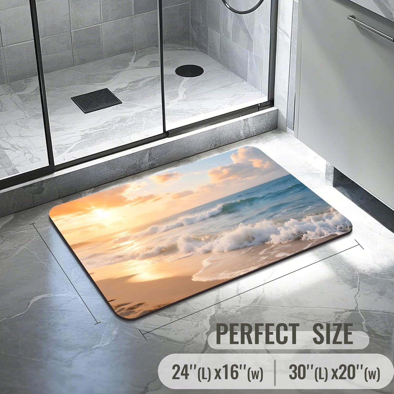 Quick Dry Bath Mat for Bathroom,Super Absorbent Beach Welcome Bath Rug Non-Slip Rubber Backing,Machine Washable Bathroom Floor Mat for Shower, Tub, Sink Area Sunrise 30x20