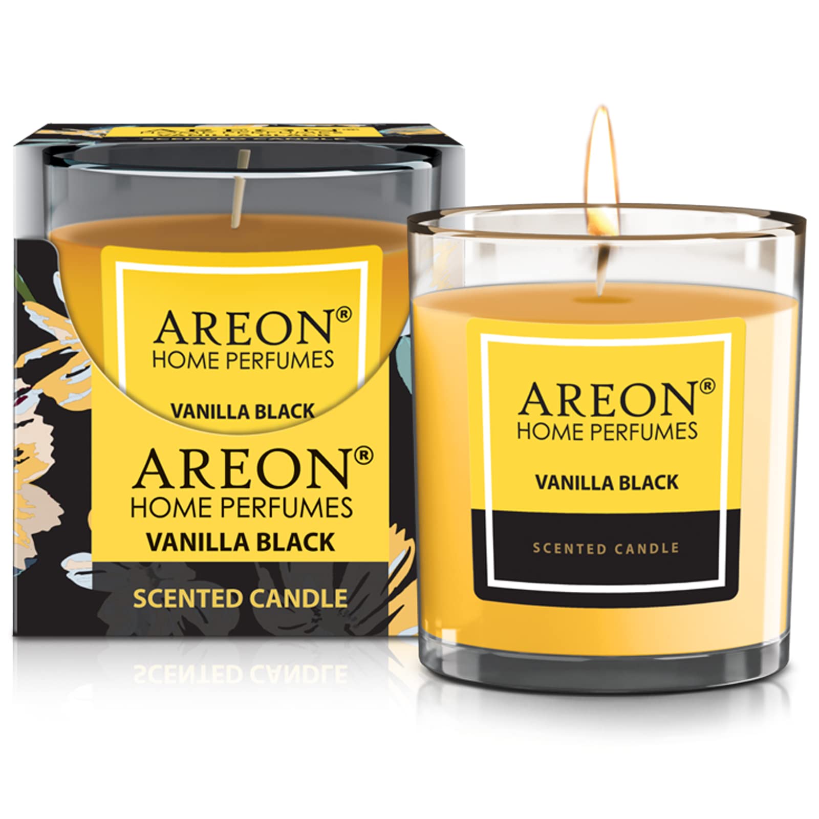 areon Vela aromática en vaso de cristal, colección prémium, duración de combustión hasta 25 horas, aroma de vainilla negra.