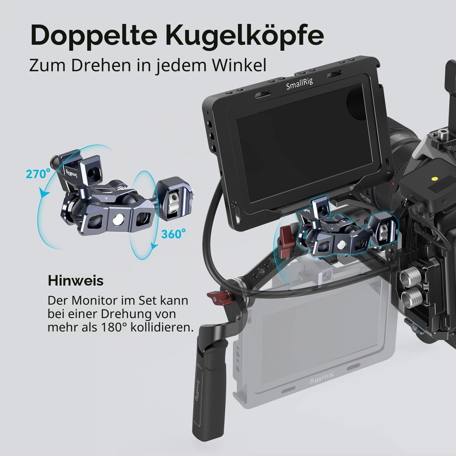 SMALLRIG Articulating Magic Arm mit NATO-Klemme und 1/4"-20 Schraube (mit einziehbaren Stiften), 360-Grad-Drehung Max. Belastung 5,5 kg Magic Arm für Monitor-Mikrofon und Licht – 3875