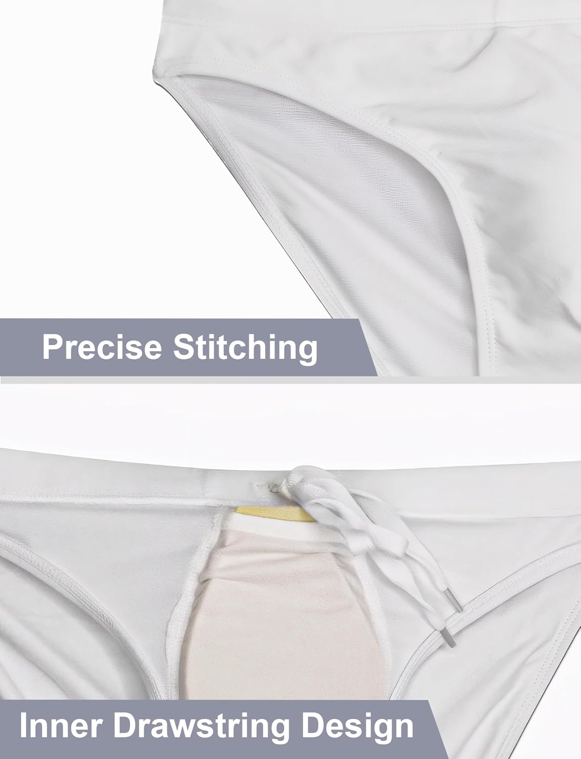 FEOYA Mens Swim Briefs Solid Padded Bikini Swimsuit Basic Quick Dry Swimwear with Drawstring