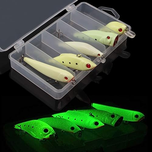 Miniatura 2 de Kit de señuelos de pesca luminosos luminosos VIB Popper Crank Minnow lápiz cebo duro con gancho de agudos Caja de aparejos de pesca nocturna