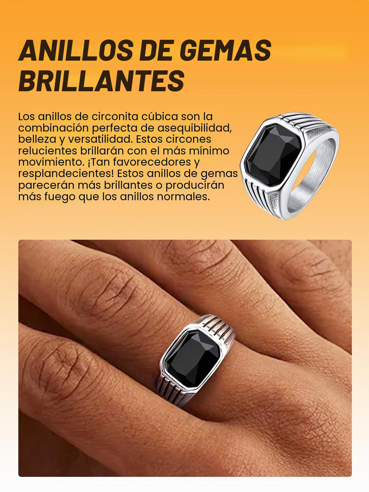 Bestyle Anillos Acero Inoxidable Hombre, Anillo de Sello Grueso para Hombre, Anillo con Piedras Preciosas Sintéticas, Talla 14.5-32.5, con Caja de Regalo