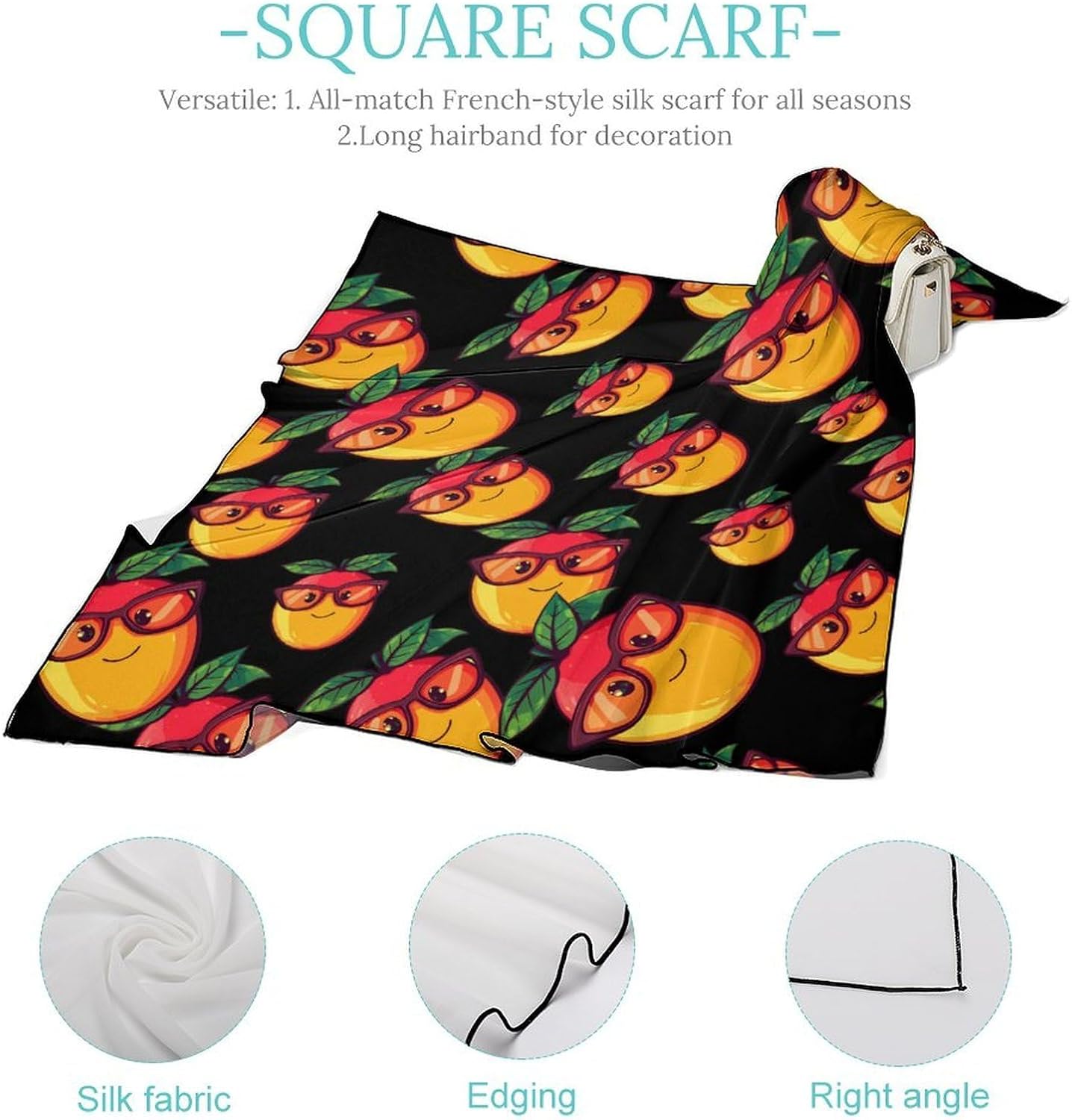 Funny Mango With Glasses Bandana Fashion Head Scarf Square Silk Scarf Print Neck Hair Scarfs for Women Men Gifts
