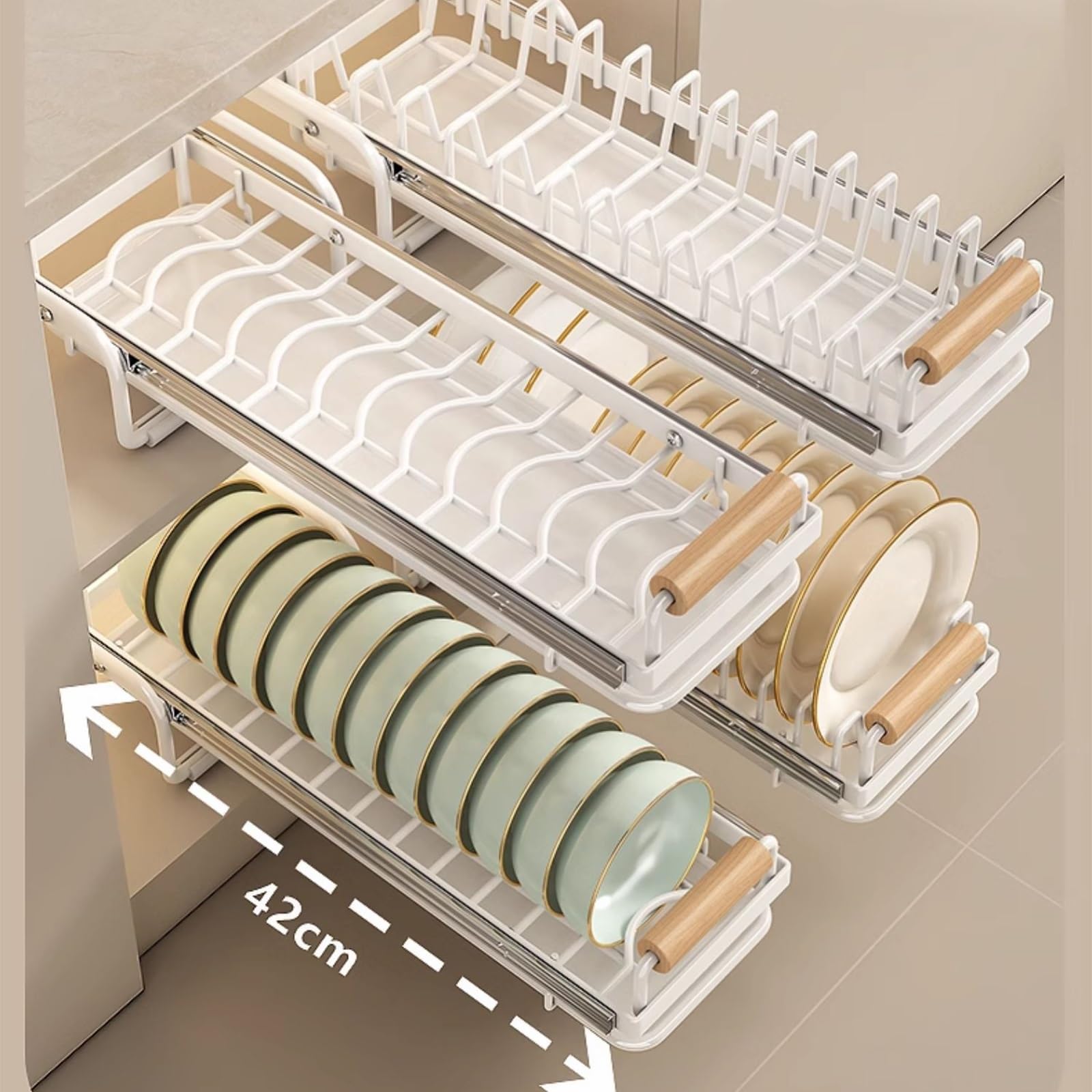 Paquete de 6 estantes deslizantes para Platos para Fregadero, Organizador de gabinete extraíble con Divisor de Estante para Platos extraíble/Desmontable
