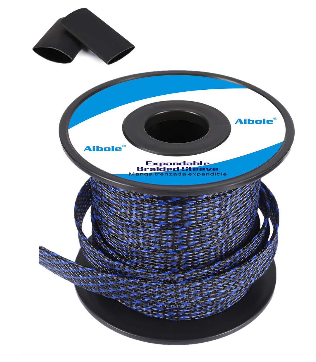 PET Expandable Braided Sleeving 100Ft-3/8 inch Wire Loom, Aibole Braided Cable Sleeve Wire Wrap,Black&Blue