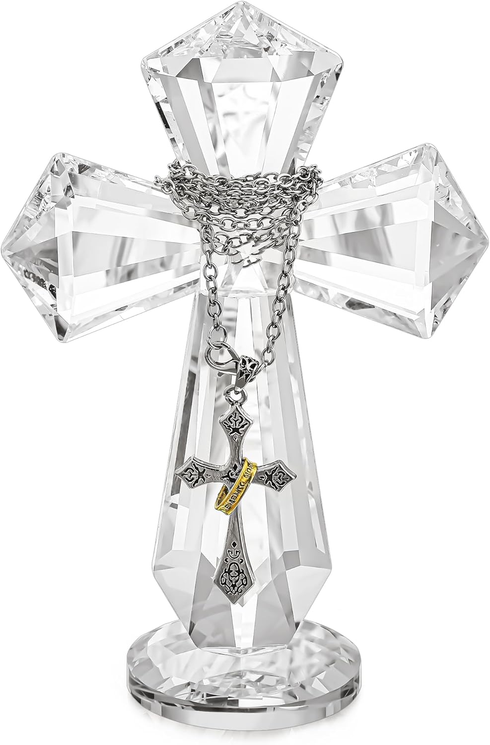 5.8inch Clear Crystal Cross Handmade Glass Holy Cross Collectible Religious Cross for Church Home...