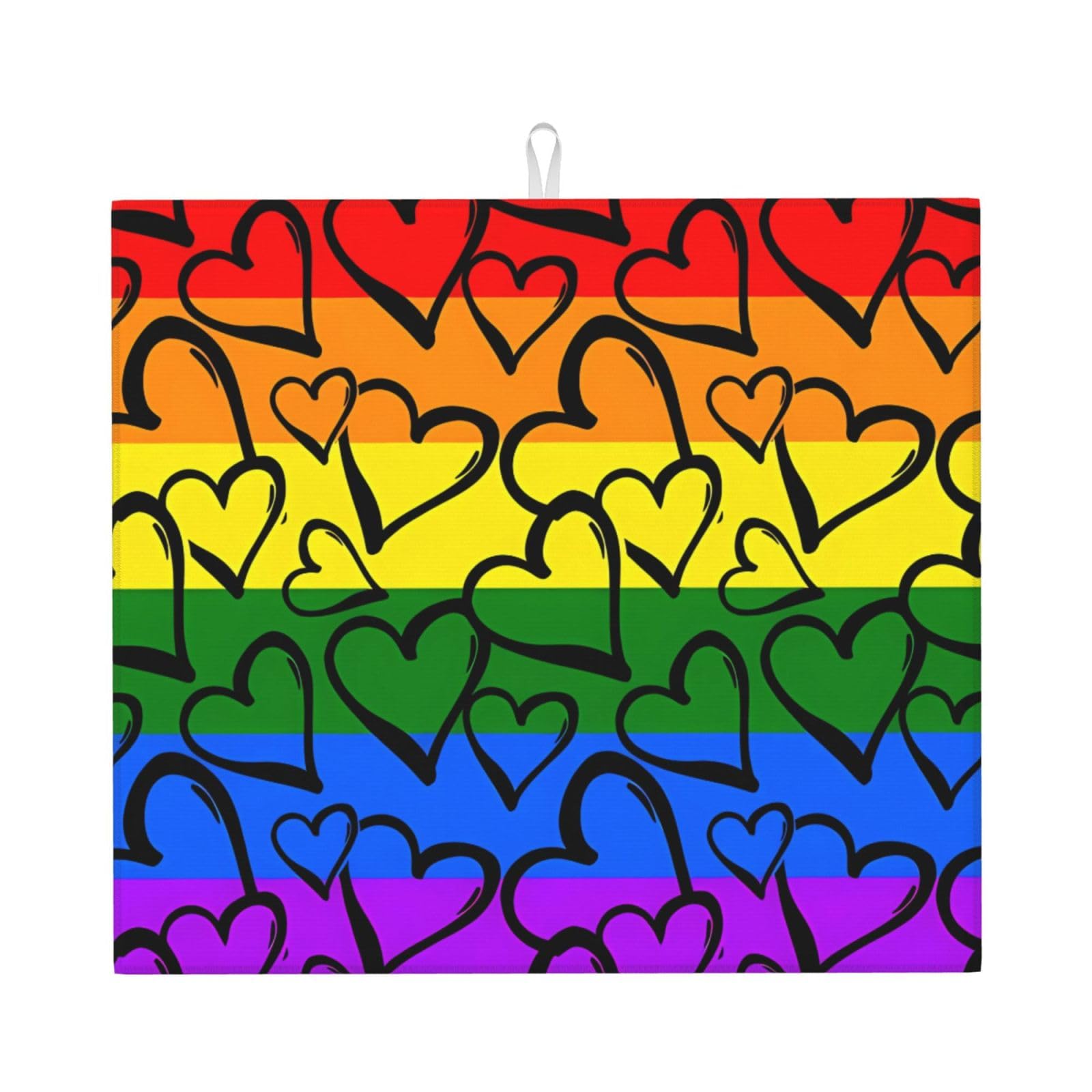 WHJSHOP Gay Pride Rainbow Pattern Prints Kitchen Drying Mat - Absorbent Dish Drying Throw with Vibrant Prints, Quick-Dry Countertop Layer for Dishes & Glassware - Non-Slip