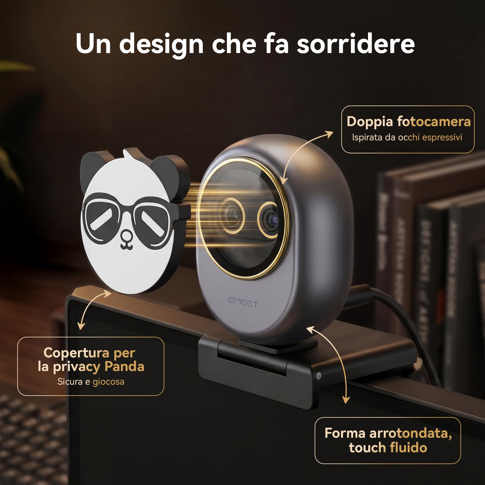 EMEET Piko Webcam 4K per Streaming a Doppia Obiettivo, Telecamera Grandangolare e Teleobiettivo, Zoom Ibrido 11X, Autofocus 0,2s, Telecomando, 3 Microfoni, Copertura Privacy Panda, USB C per Lavoro