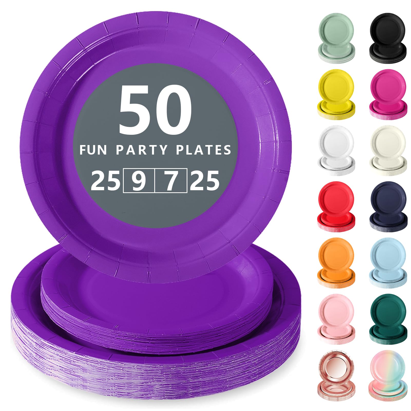 Nkaiso 50 Pcs Dark Purple Disposable Party Paper Plates Set