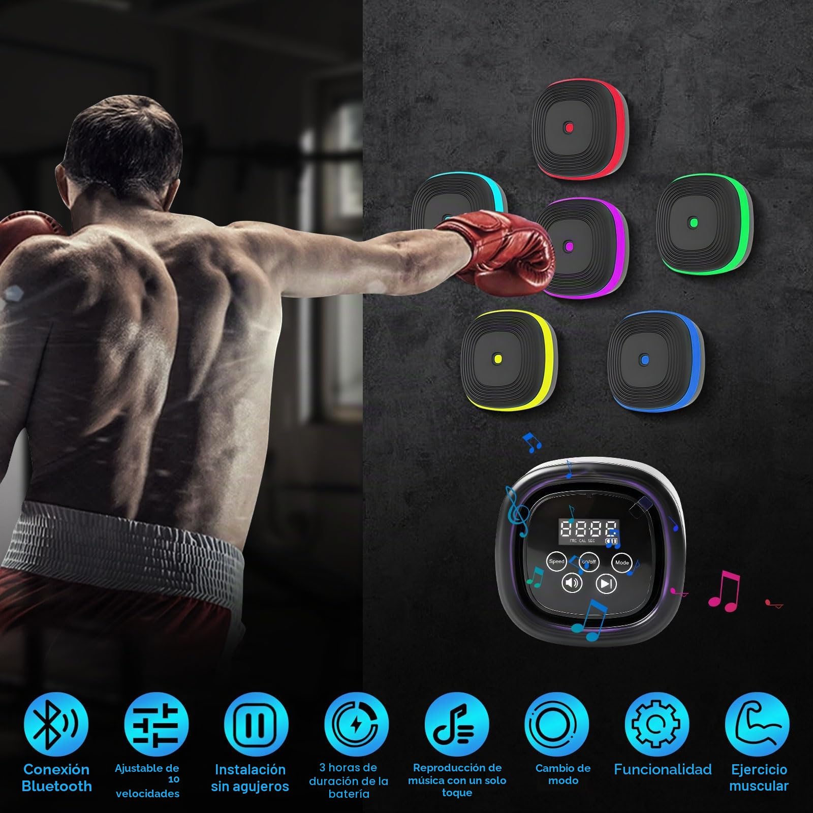 Kit de Entrenamiento de Luces de Agilidad de reacción Deportiva, Luces de Entrenamiento de reacción, 8 lámparas, 10 Modos, Mejora la Velocidad, Agilidad para gimnasios, Entrenadores y Boxeo