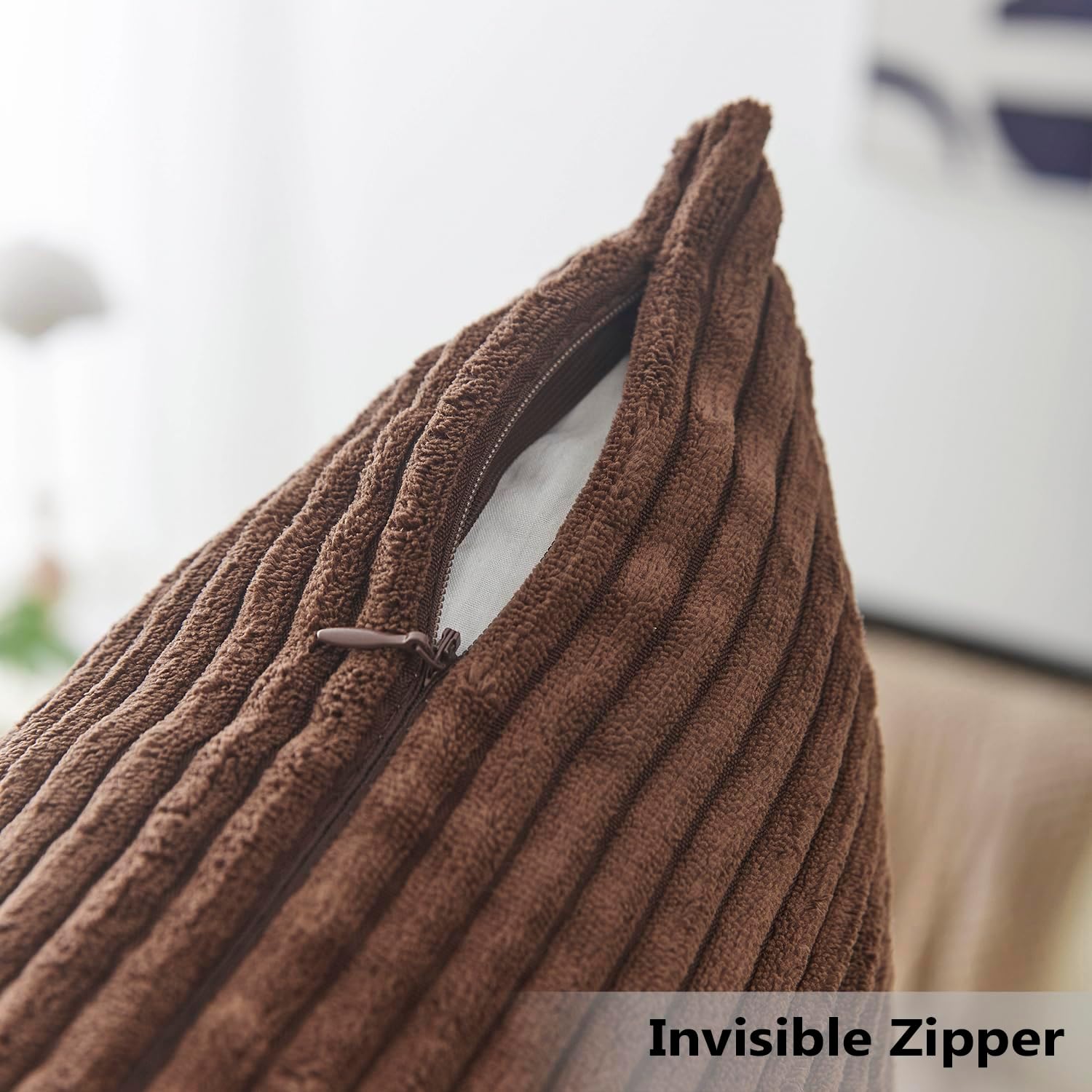 Home Brilliant Brown Throw Pillow Cover 18 x 18 Solid Supersoft Corduroy Stripes Square Throw Pillow for Couch S ofa Bedroom Living Room Chair, 18x18 inches (45cm), Brown