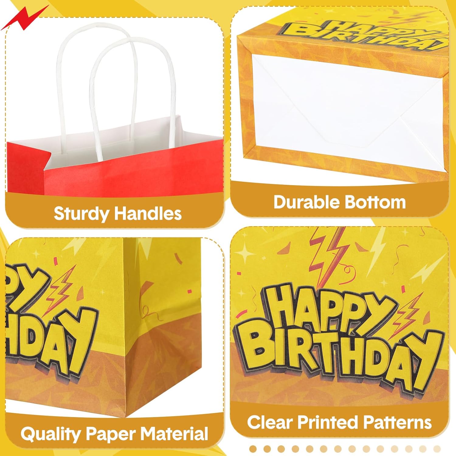 Oudain 24 Pcs Cartoon Animation Party Favor Bags Red Yellow Goodie Treat Gift Bags with Handle Paper Candy Packing for Birthday Lightning Pattern Theme Supplies Baby Shower Decorations - Image 4