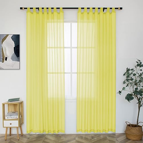 Cortinas traslúcidas amarillas de 96 pulgadas de largo para sala de estar, con pestaña superior, semitransparentes, ligeras y aireadas, bohemias