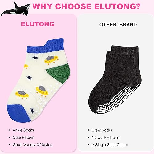 Miniatura 2 de ELUTONG Calcetines antideslizantes para niños pequeños con agarres, 12 pares para niños de 1 a 7 años, para niños y niñas