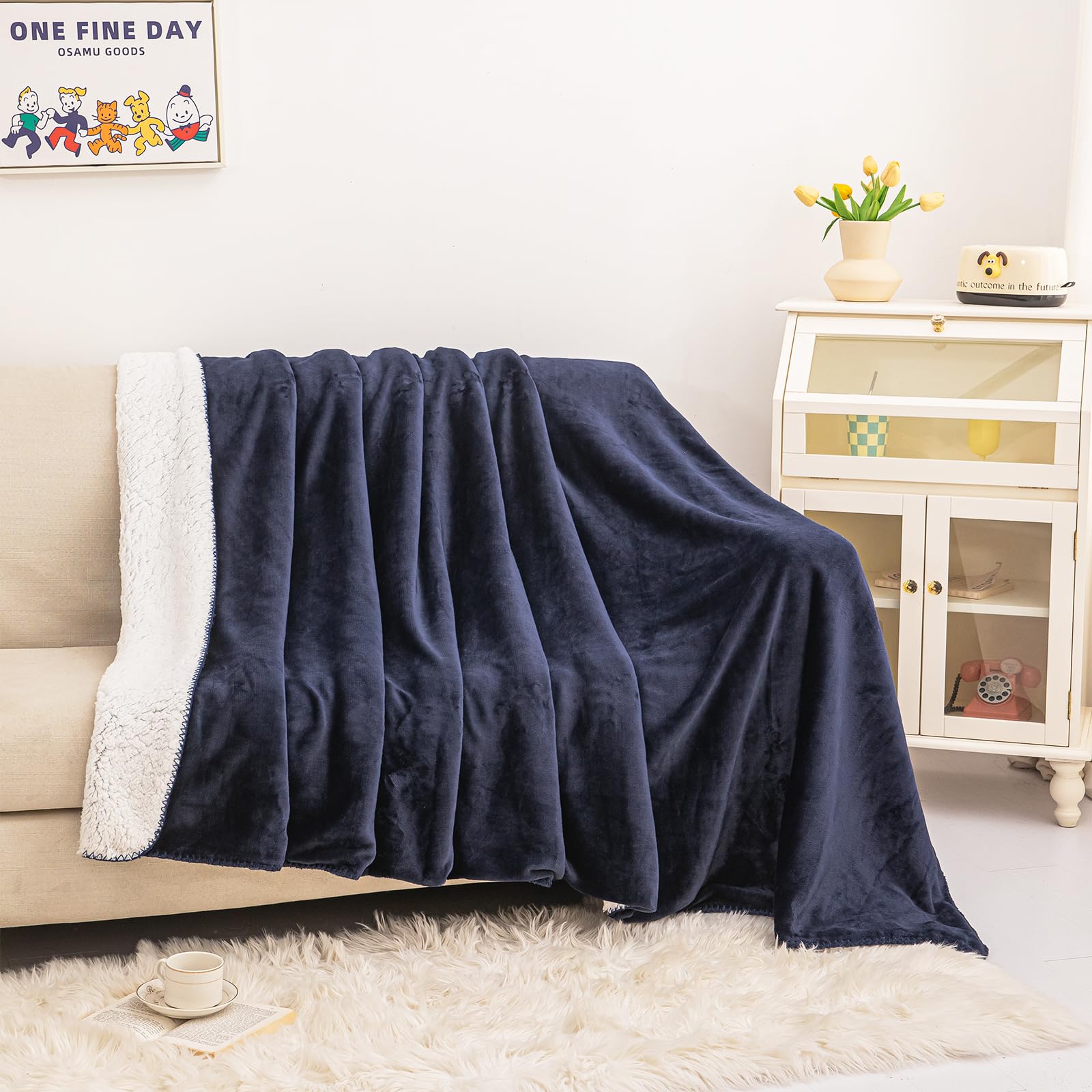 EDS Sherpa Fleece Throw Blanket Double Size Super Soft Warm Sofa Throw Reversible Bed Throws For Bed Sofa Couch (Double - Image 2
