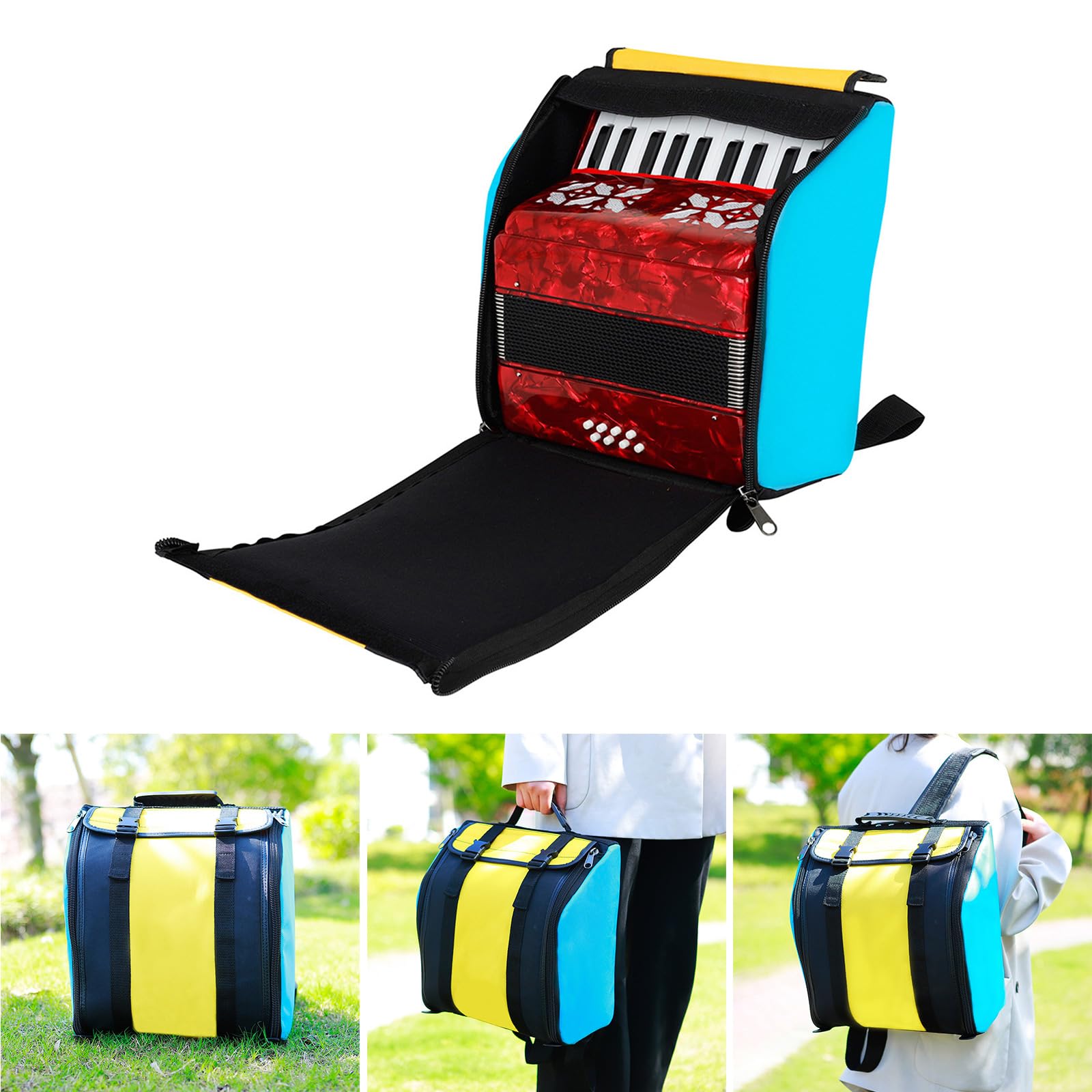 Bolsa de hombro, portátil, para acordeón, antideslizante, 22 llaves, mochila de acordeón