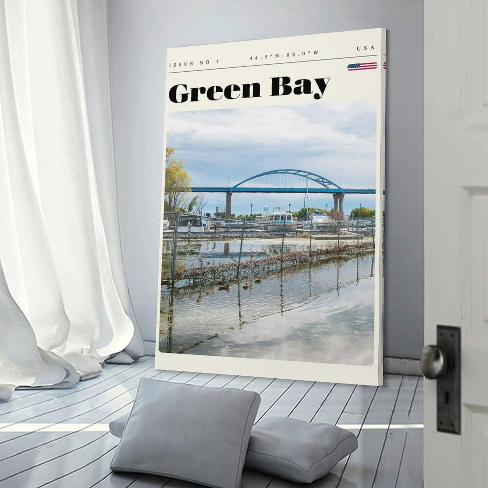 Junmoney Green Bay Travel Art Canvas Wall Art, 20x30inch(50x75cm), for Entrance Walls, Hall Decor Or Foyers, Wall Decor to Refresh Empty Corners