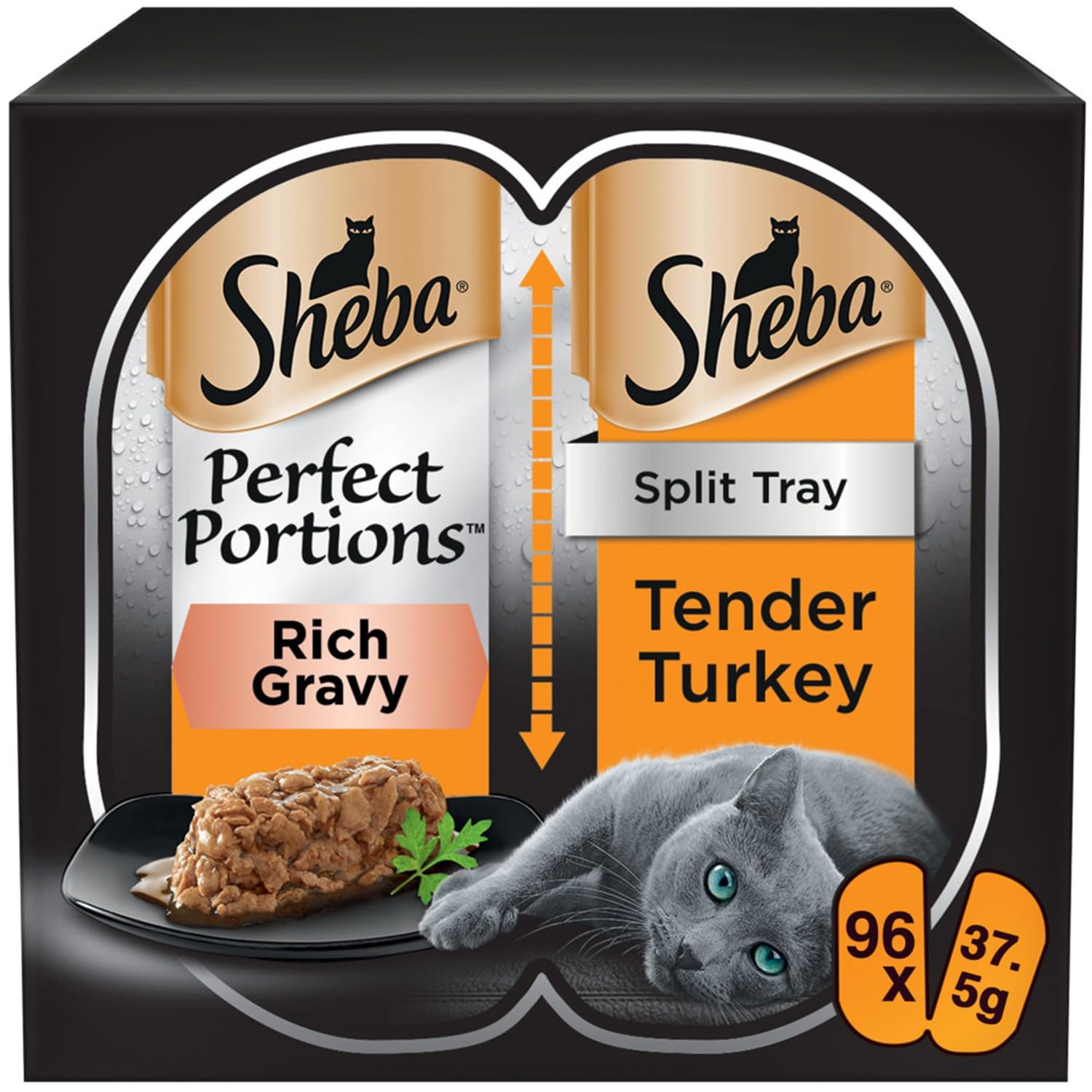 96 x 37.5g Sheba Perfect Portions Luxury Adult Wet Cat Food Trays Turkey in Gravy
