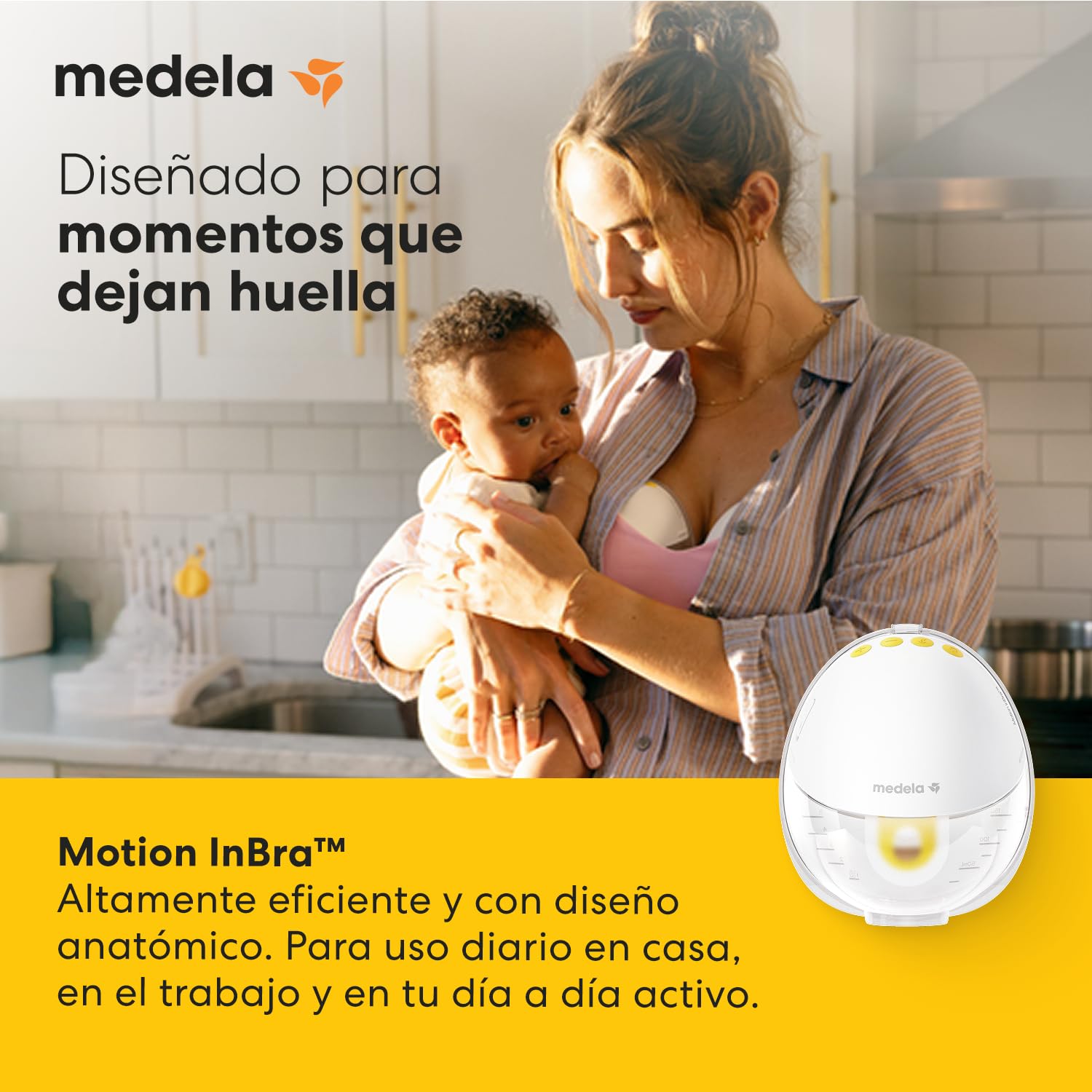 Medela Swing Flex - Sacaleches eléctrico, diseño compacto, con protectores mamarios PersonalFit Flex y tecnología Medela de extracción en 2 fases, Amarillo (101034985)