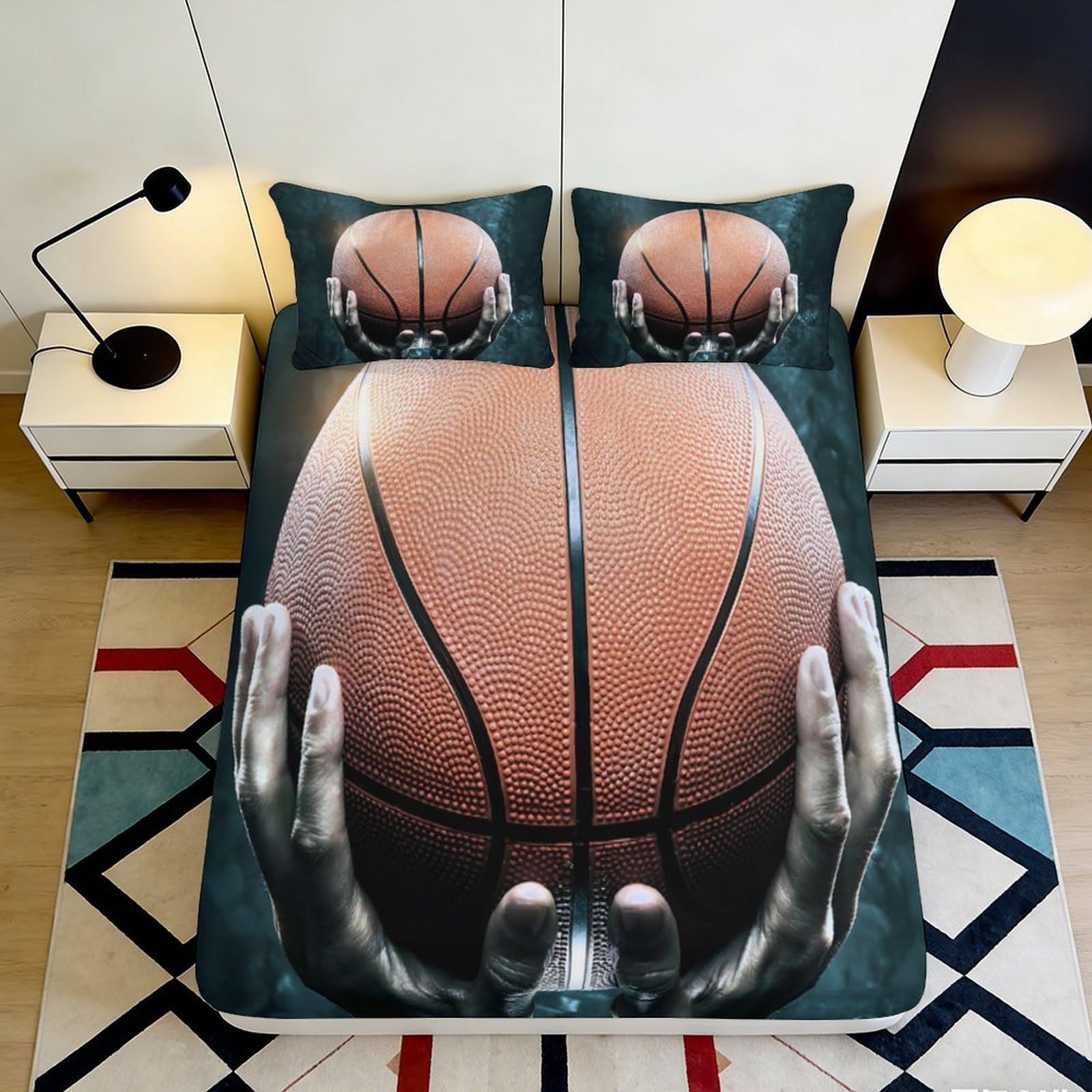 Kzqjxnhpcr Style-8 3D Printed Basketball Pattern Fitted Sheet Microfiber Bedroom Bedding Set Non-Slip Deep Pocket Basketball Mattress Fitted Cover For Adults Teens 90X200x25cm 90X200x25cm