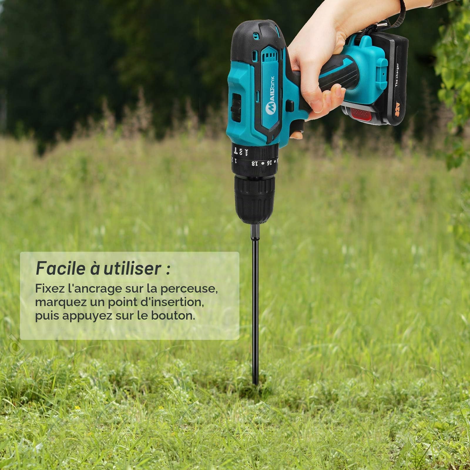 Ancres au Sol AGPTEK, kit d'ancrage au Sol de 4 piquets mesurant 38cm de Long et 1.3cm d’épaisseur, ancrages au Sol très résistants, Parfaits pour tentes, auvents, abris, Trampolines et balançoires