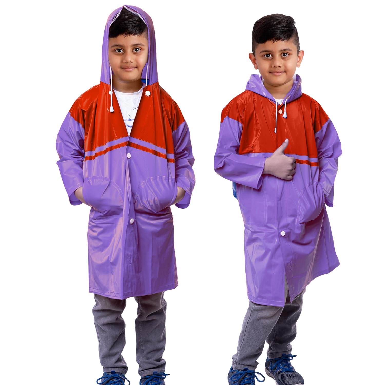 HACER Aqua Raincoat for 5 to 6 Years Old Kids Children Waterproof Rainsuit Adjustable Hood Drawstring Hem Rainwear with Side Pockets (30, Random Colour)