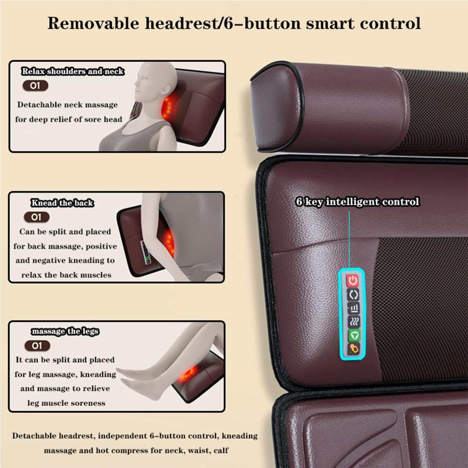 Genérico Esterilla de Masaje Corporal con Calor, colchón de Masaje con 10 Motores vibratorios, masajeador de Cuello Shiatsu y Rodillos para Espalda, Cuello y Hombros.