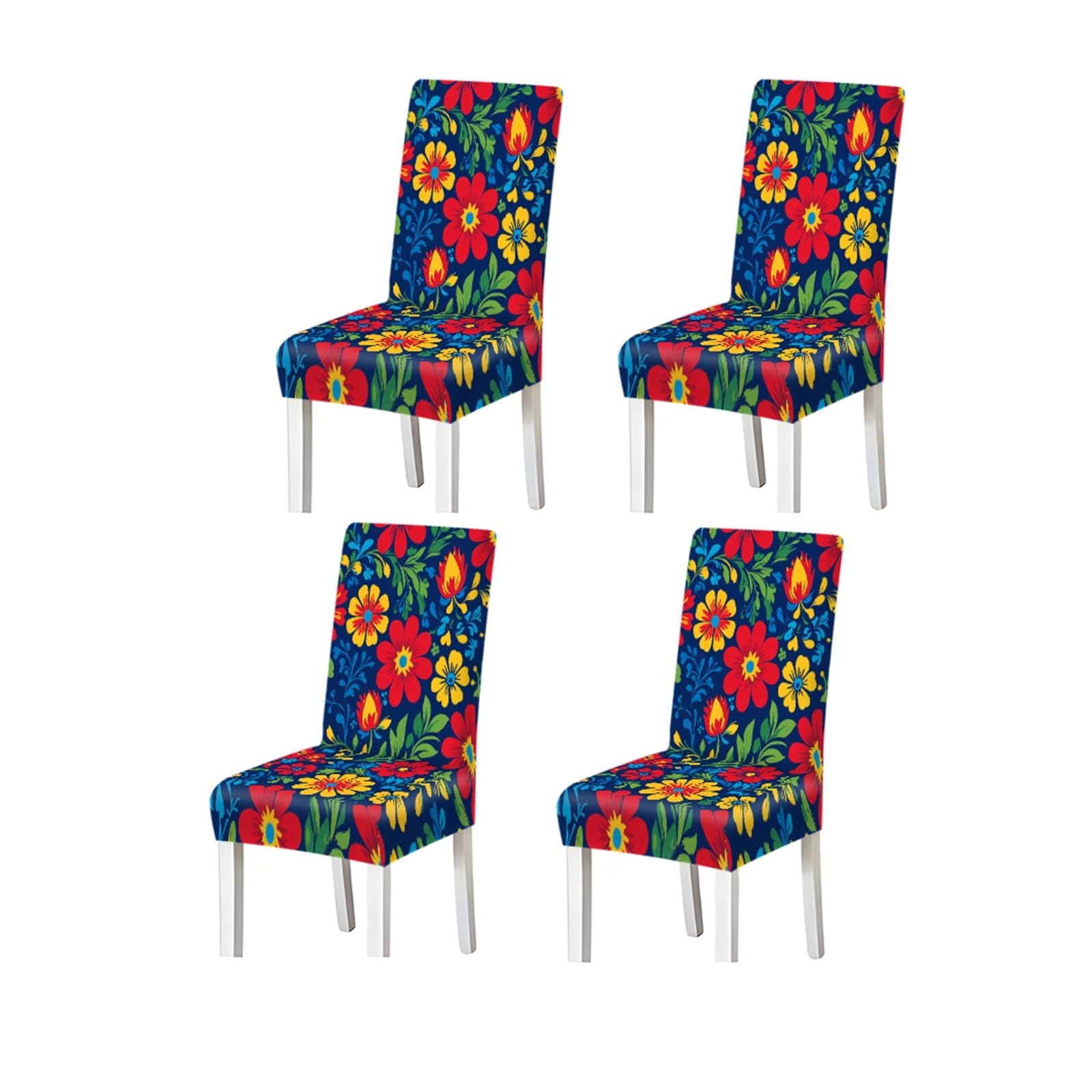 FZJKGH Vibrant Floral Folk Art Pattern Print Dining Chair Covers Set Of 2/4/6, Stretch Slipcovers For Kitchen Dining Room Removable Stretch Slipcovers for Dining Chairs(4PCSChair cover)