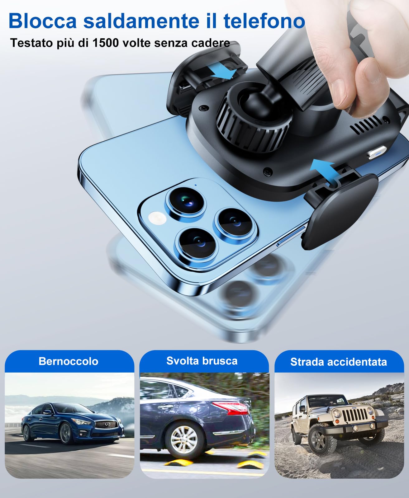 Beeasy Caricatore Wireless Auto Qi 15W- Ricarica Wireless Auto Rapida, Bracci di Auto-Bloccaggio, Supporto Telefono Auto Cruscotto per iPhone Samsung Huawei LG Ecc