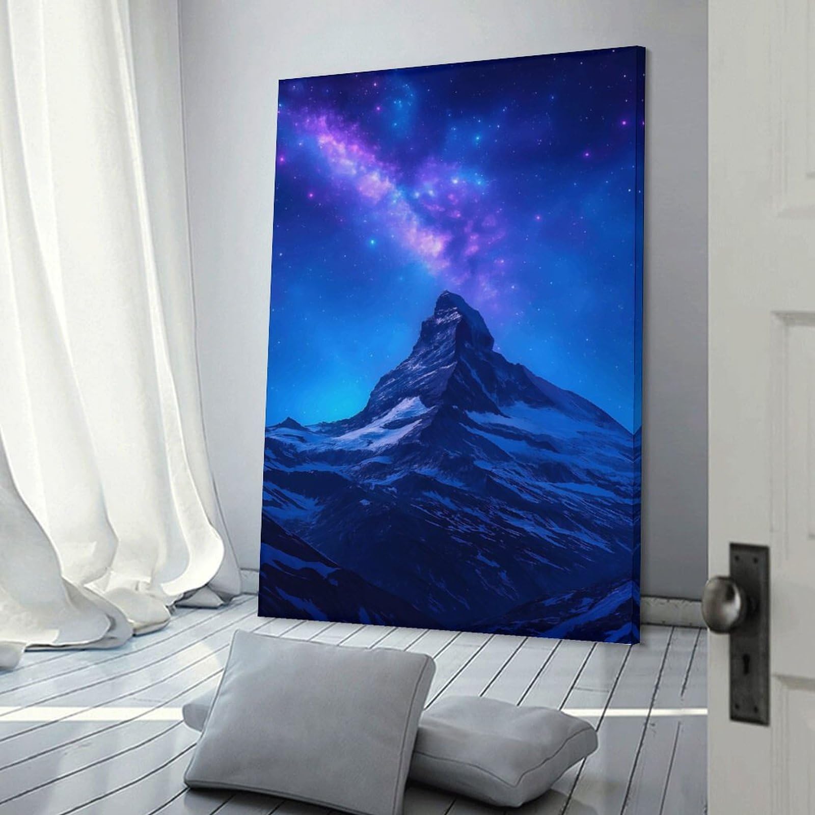 Junmoney Matterhorn Peak Under A Starry Sky Decorative Canvas Print 20x30inch(50x75cm), for Hallway, Bedroom Or Modern Interiors, Home Decor Gift with Stylish Appeal
