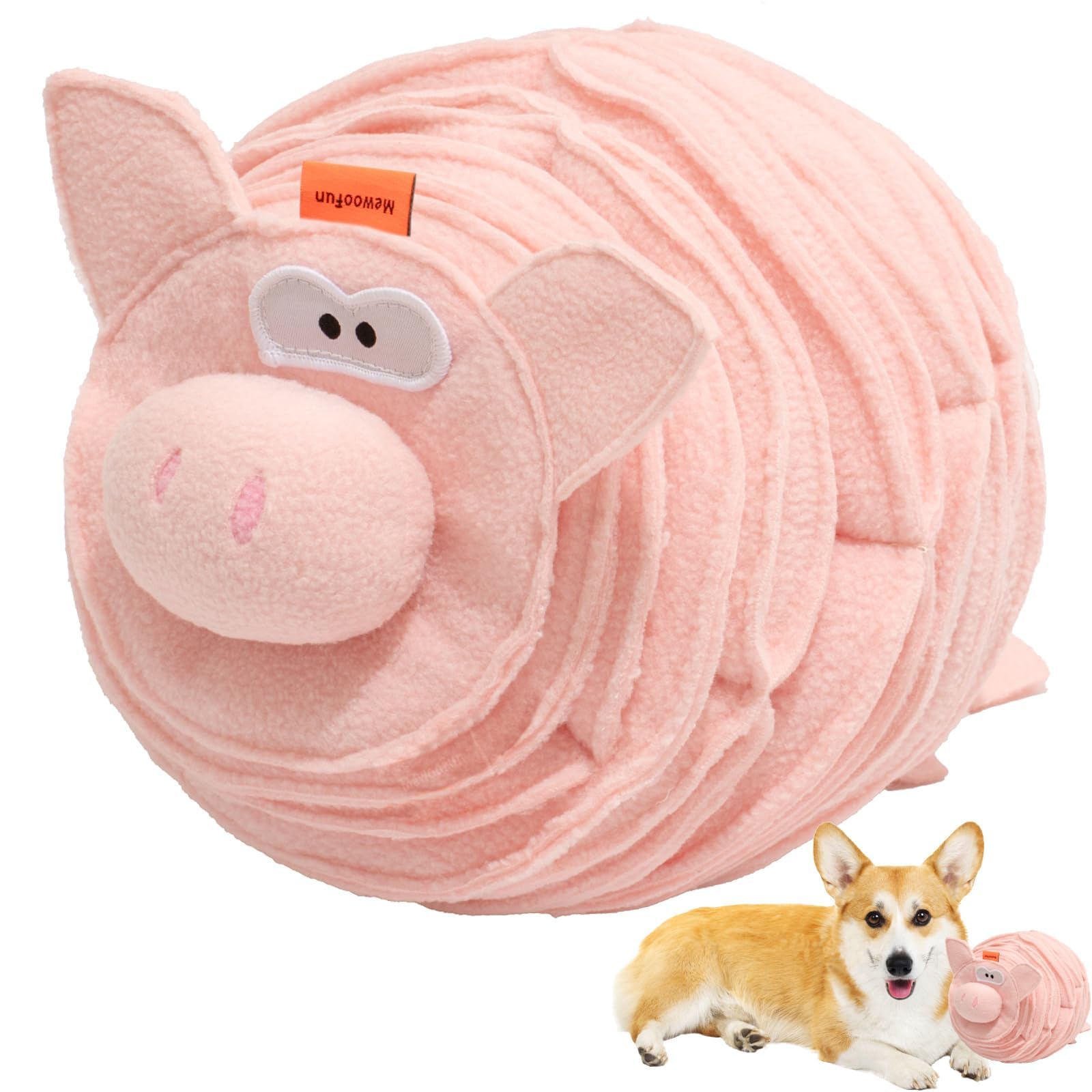 MEWOOFUNSnuffle Toy Ball for Dogs, Squeaky Enrichment Interactive Dog Toys for Boredom, Dog Treat Puzzle Toy for Smart Dogs, Mentally Stimulating Toys for Dogs, Dog Toys to Keep Them Busy (Pig)