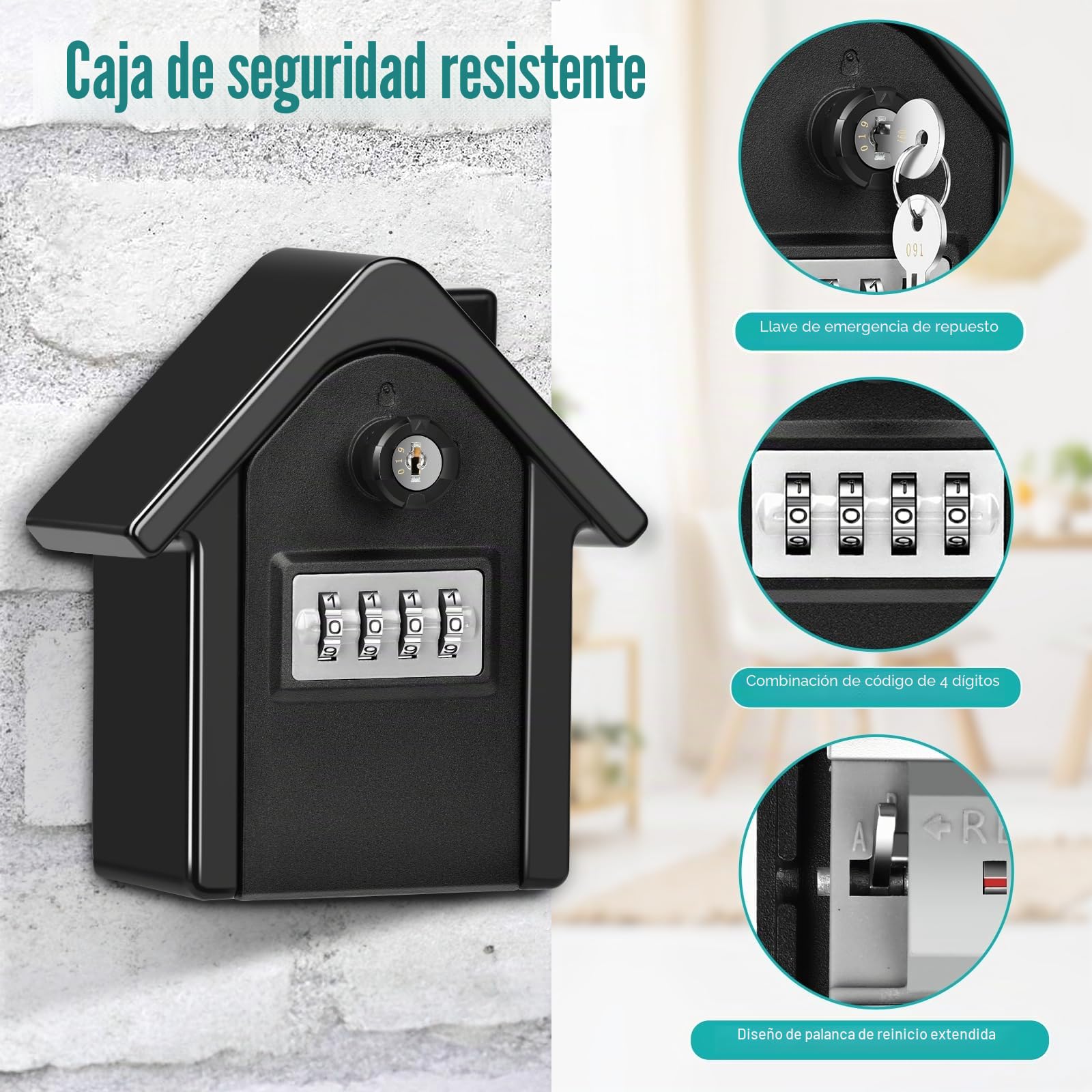 Caja de Llave con código Digital y Llaves de Emergencia, Gran Llave Segura, Formato XL, Caja de Llave para Exterior, para casa, Oficina, fábrica, garajes (Negro)
