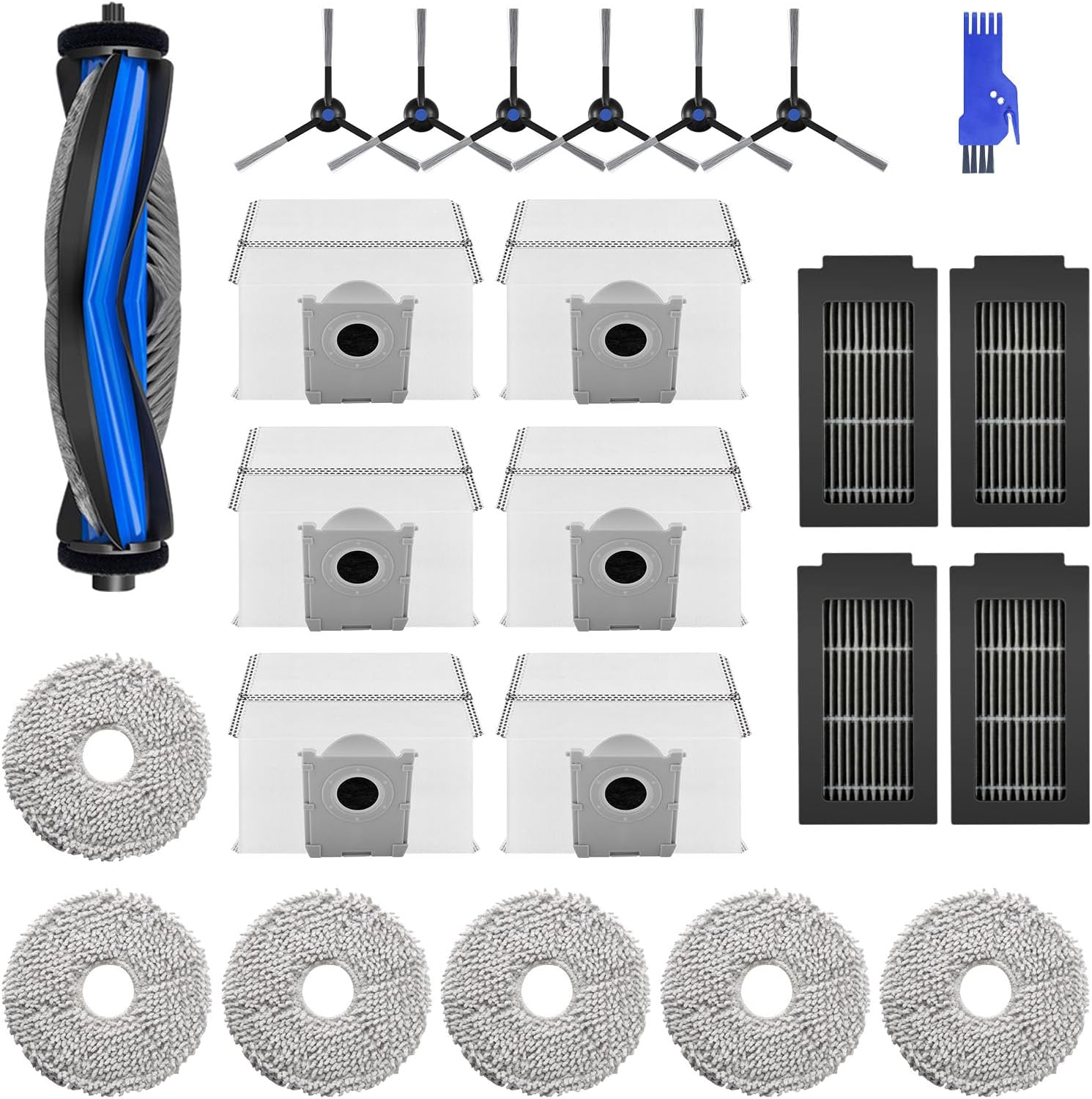 24PCS Accessories Kit for Ecovacs Deebot T50 Omni/Pro Omni Robot Vacuum Cleaner Replacement Parts with M1X Main Brush, 4X Filters, 6X Side Brushes, 6X Dust Bags, 6X Mop Pads